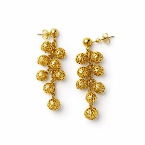 Vintage Inspired Gold Tone Filigree Dangle Earrings Cluster Bead Statement